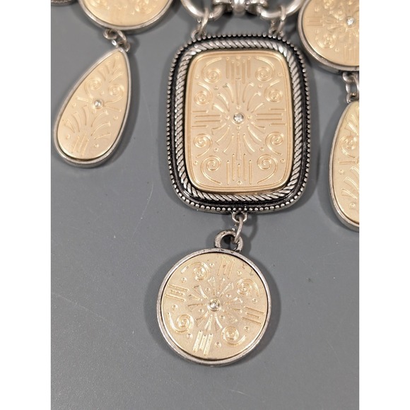 Chicos Reversible Golden Silver Tone Textured Bib Statement Necklace 22 in - Picture 4 of 11